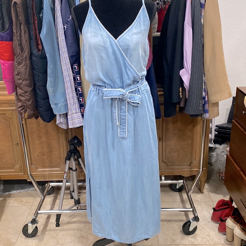 cloth & stone Pale Blue Denim Maxi Wrap Dress with Tie Belt